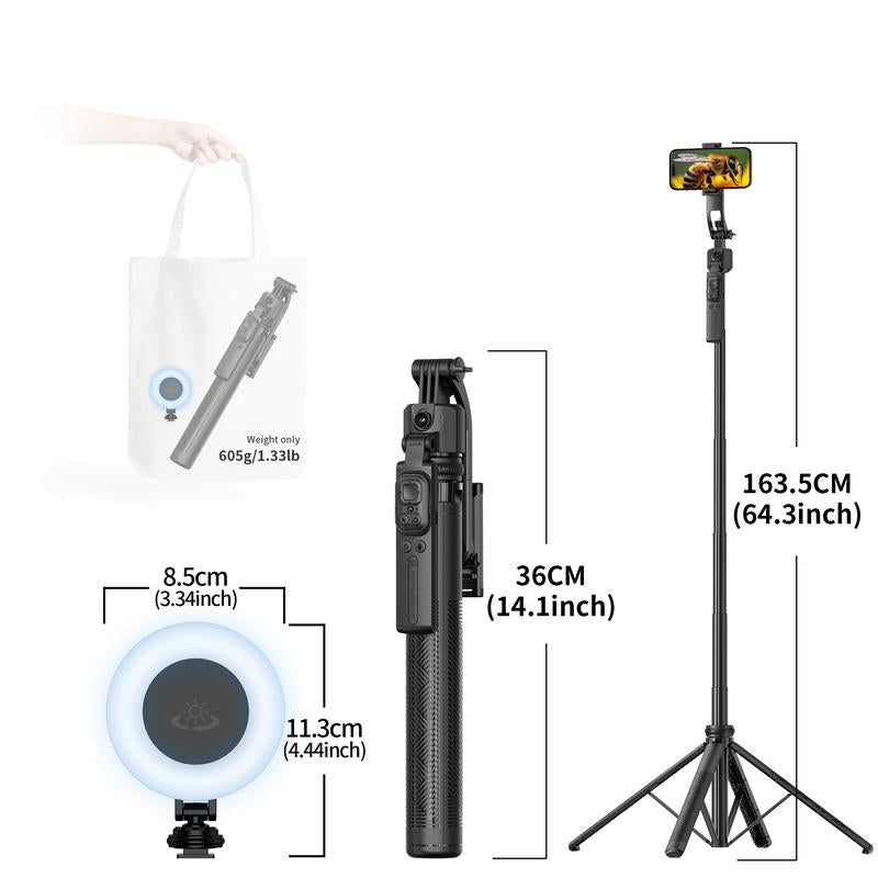 64" Auto Face Tracking Tripod for Iphone,No App,360° Rotation Smartphone Stand Tripod with Rechargeable Remote Control for Tiktok Contentcreation Vlog Video Recording Travel Cellphone Selfie
