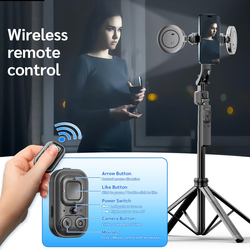 64" Auto Face Tracking Tripod for Iphone,No App,360° Rotation Smartphone Stand Tripod with Rechargeable Remote Control for Tiktok Contentcreation Vlog Video Recording Travel Cellphone Selfie