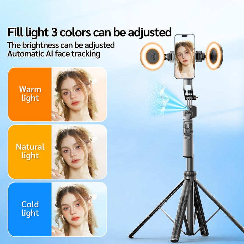 64" Auto Face Tracking Tripod for Iphone,No App,360° Rotation Smartphone Stand Tripod with Rechargeable Remote Control for Tiktok Contentcreation Vlog Video Recording Travel Cellphone Selfie