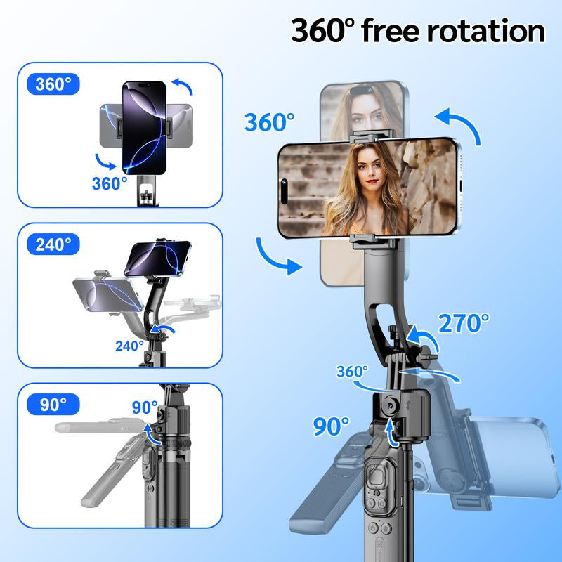 64" Auto Face Tracking Tripod for Iphone,No App,360° Rotation Smartphone Stand Tripod with Rechargeable Remote Control for Tiktok Contentcreation Vlog Video Recording Travel Cellphone Selfie